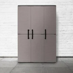 Armoire d'extérieur Daltinie, Mobilier d'extérieur, Armoire de balcon polyvalente, Gris et Noir, Finition rayée, 102x37h163 cm