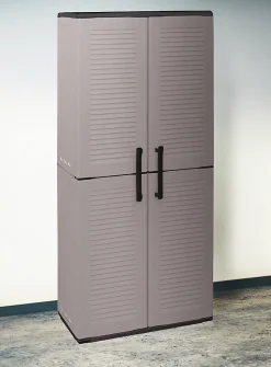 Armoire d'extérieur Dambrosin, Meubles de balcon, Armoire polyvalente avec étagères, 68x37h163 cm, Gris et Noir, Finition rayée