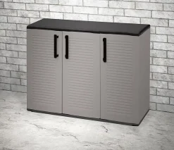Armoire d'extérieur Darmellin, Armoire de balcon polyvalente, 102x37h84 cm, Gris et Noir, Finition rayée