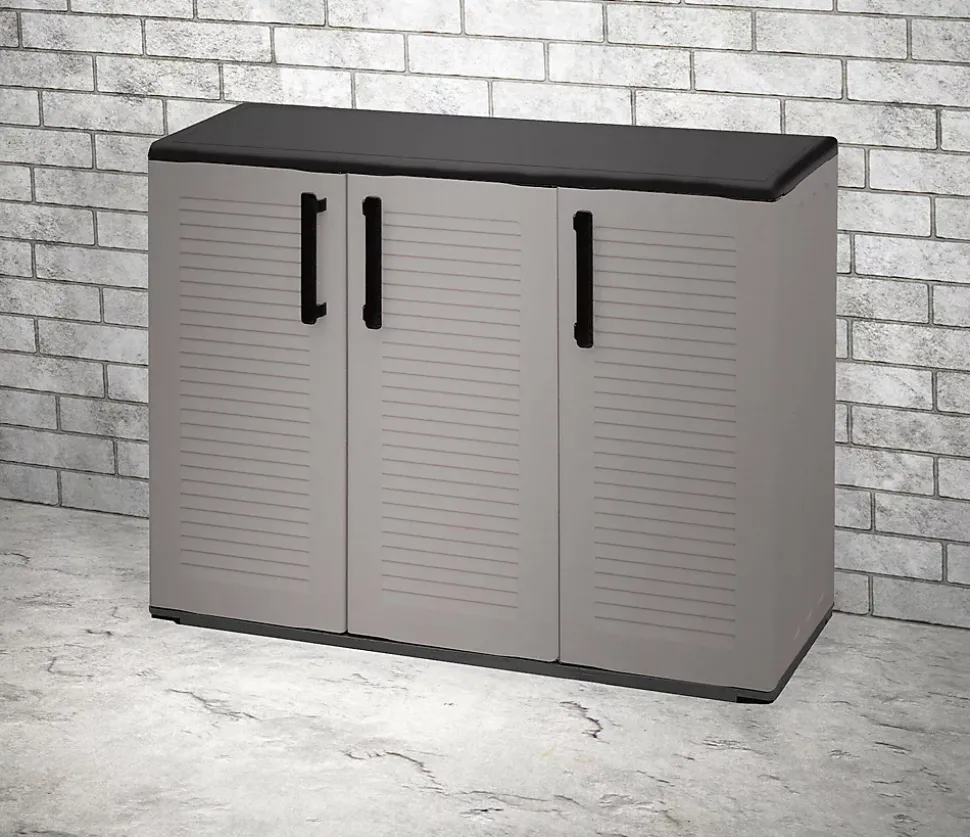 Armoire d'extérieur Darmellin, Armoire de balcon polyvalente, 102x37h84 cm, Gris et Noir, Finition rayée