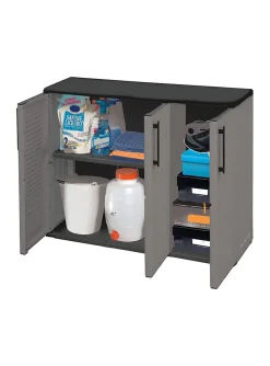 Armoire d'extérieur Darmellin, Armoire de balcon polyvalente, 102x37h84 cm, Gris et Noir, Finition rayée
