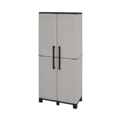 Armoire d'extérieur Dbettell, Armoire à balais, Armoire d'extérieur 2 portes, 68x37h169 cm, Gris clair et noir, Finition rayée
