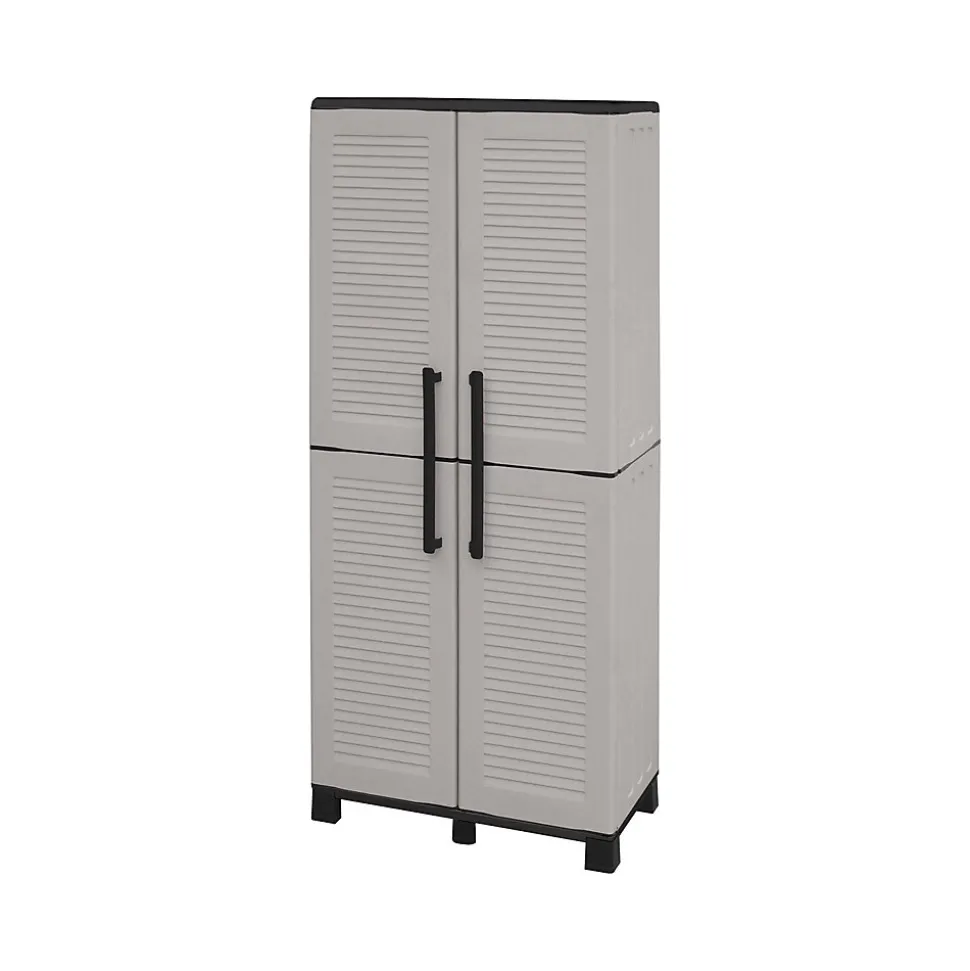 Armoire d'extérieur Dbettell, Armoire à balais, Armoire d'extérieur 2 portes, 68x37h169 cm, Gris clair et noir, Finition rayée