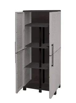 Armoire d'extérieur Dbettell, Armoire à balais, Armoire d'extérieur 2 portes, 68x37h169 cm, Gris clair et noir, Finition rayée
