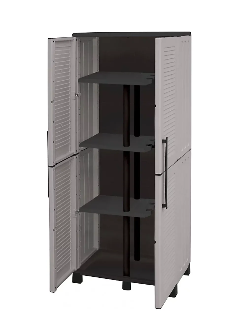 Armoire d'extérieur Dbettell, Armoire à balais, Armoire d'extérieur 2 portes, 68x37h169 cm, Gris clair et noir, Finition rayée