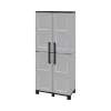 Armoire d'extérieur Dbettell, Armoire à balais, Armoire d'extérieur 2 portes, 68x37h169 cm, Gris clair et noir, Finition damier