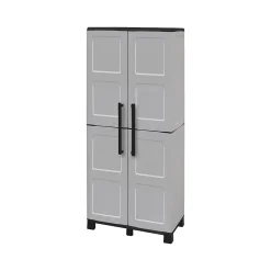 Armoire d'extérieur Dbettell, Armoire à balais, Armoire d'extérieur 2 portes, 68x37h169 cm, Gris clair et noir, Finition damier