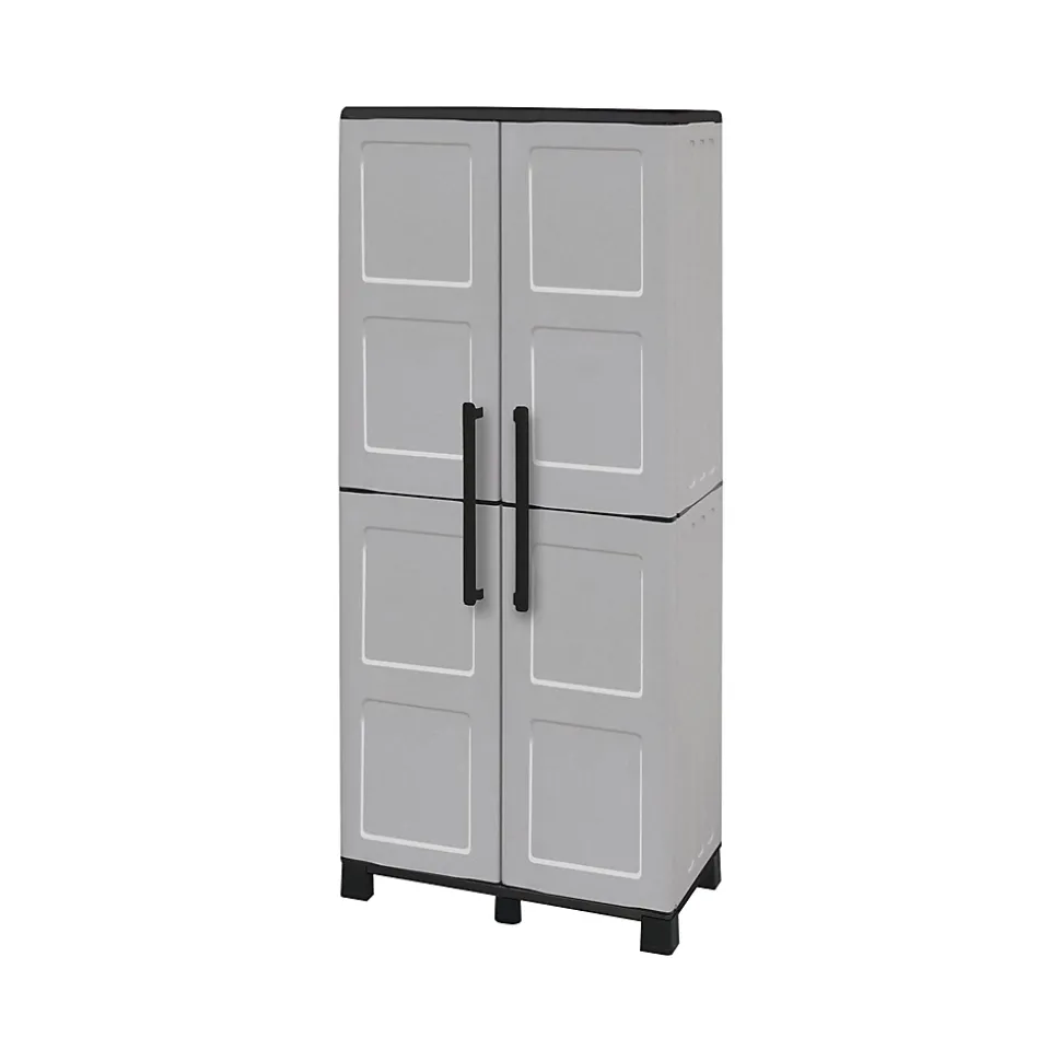 Armoire d'extérieur Dbettell, Armoire à balais, Armoire d'extérieur 2 portes, 68x37h169 cm, Gris clair et noir, Finition damier