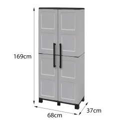 Armoire d'extérieur Dbettell, Armoire à balais, Armoire d'extérieur 2 portes, 68x37h169 cm, Gris clair et noir, Finition damier