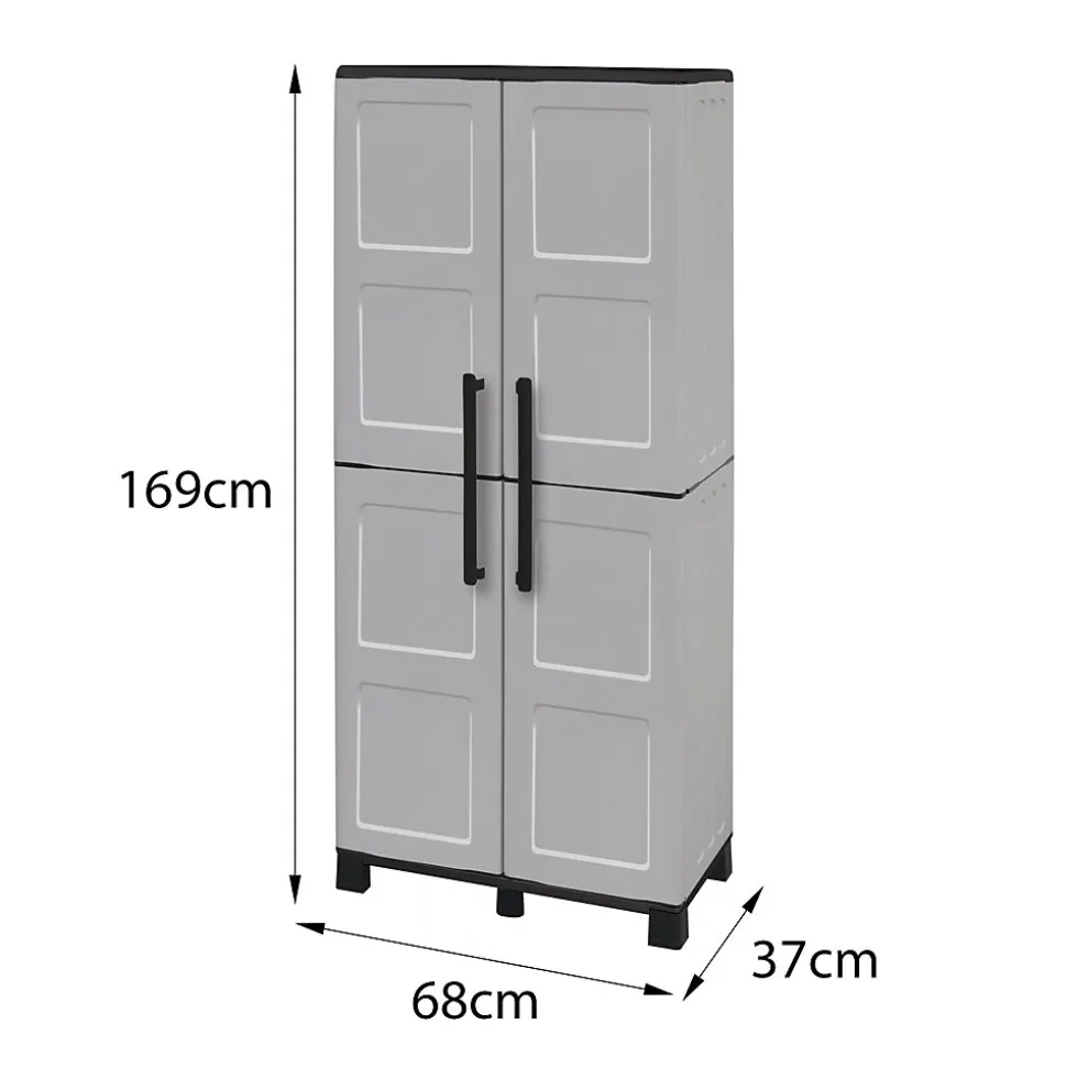 Armoire d'extérieur Dbettell, Armoire à balais, Armoire d'extérieur 2 portes, 68x37h169 cm, Gris clair et noir, Finition damier