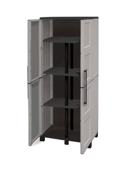 Armoire d'extérieur Dbettell, Armoire à balais, Armoire d'extérieur 2 portes, 68x37h169 cm, Gris clair et noir, Finition damier