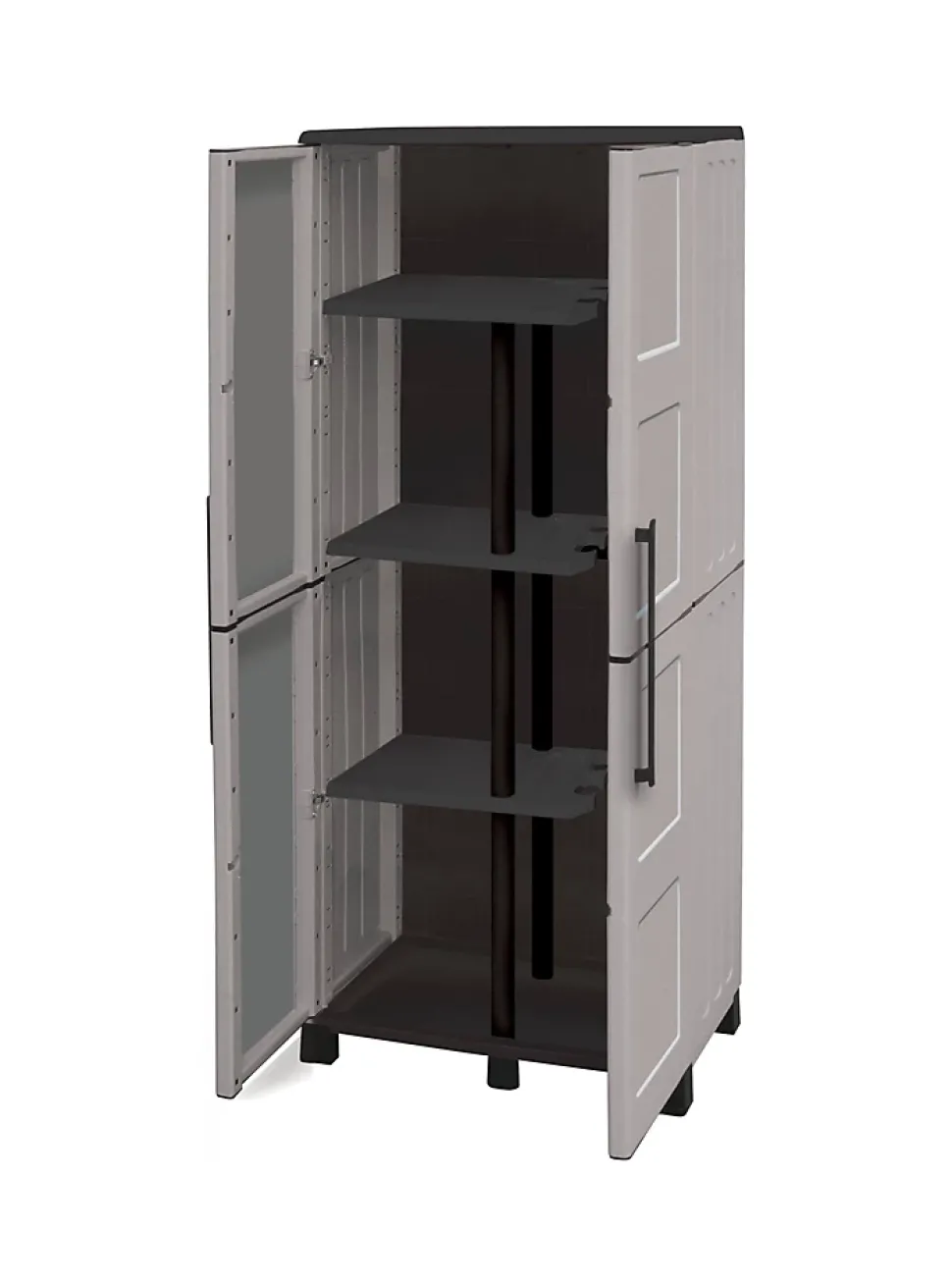 Armoire d'extérieur Dbettell, Armoire à balais, Armoire d'extérieur 2 portes, 68x37h169 cm, Gris clair et noir, Finition damier