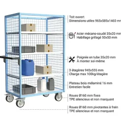 Armoire grillagée sans toit 3 étagères incluses - Plateau 965x585mm - Charge max 500kg - 880725225