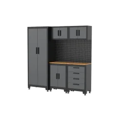Armoire modulaire Meubles d'atelier Garage L1.95m HT 2.00m 8 Eléments Modulables Gris Anthracite Pré-montés VITO