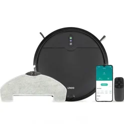 Aspirateur Robot laveur connecté - LIVOO - DOH145 WASH'UP - 1000 Pa - 70 min - 2 réservoirs - Noir