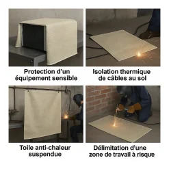 Bache de soudage anti feu 1 x 1 m Fibre de verre Resistance 550 C Protection thermique
