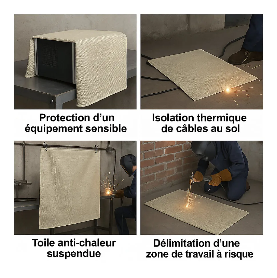 Bache de soudage anti feu 1 x 1 m Fibre de verre Resistance 550 C Protection thermique