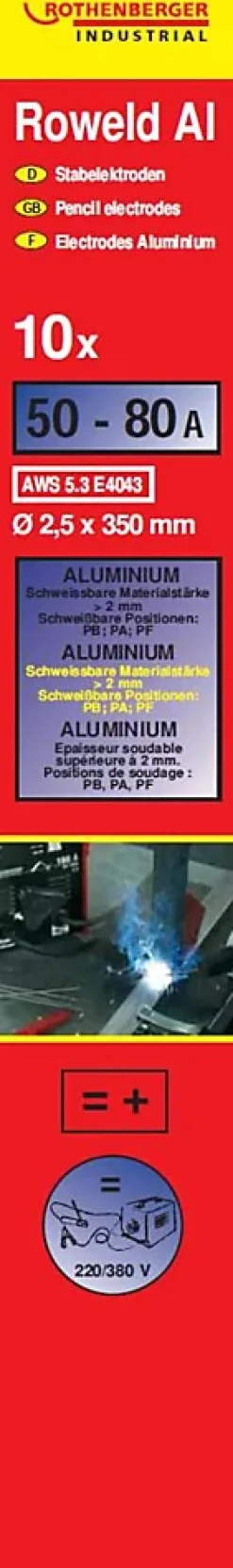 Baguettes d'électrodes aluminium Roweld AL - Ø2,5/350mm - 10 baguettes - Rothenberger