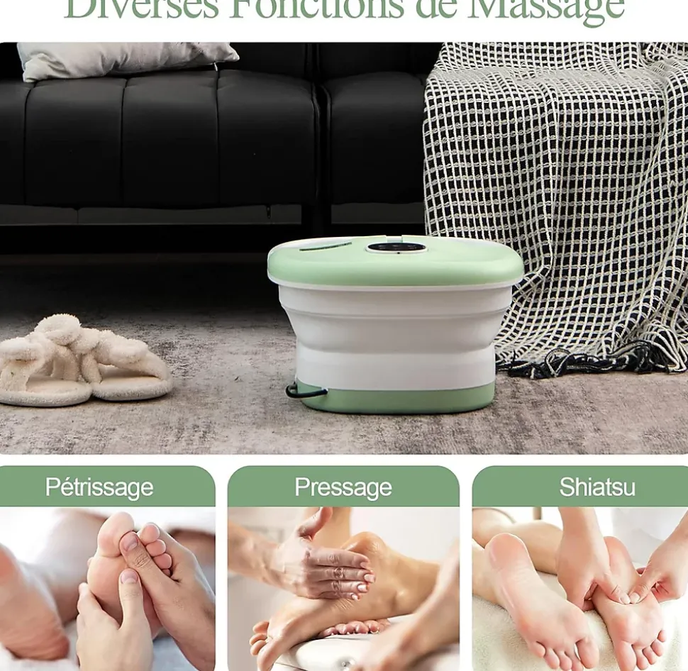 Bain de Pieds avec 16 Rouleaux de Massage,avec Chauffage, Temperature Reglable,Telecommande, Minuterie 20 a 60 Min,(Vert clair)