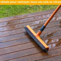 Balai 2 en 1 raclette et brosse manche télescopique