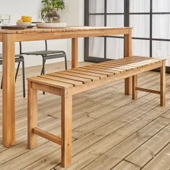 Banc 2 - 3 places en acacia du Vietnam. bois clair. intérieur / extérieur. 140cm