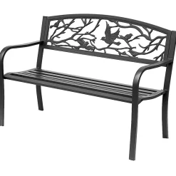 Banc 3 places de jardin terrasse style rural chic 127L x 60l x 85H cm métal époxy anticorrosion noir