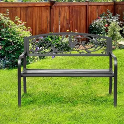 Banc 3 places de jardin terrasse style rural chic 127L x 60l x 85H cm métal époxy anticorrosion noir