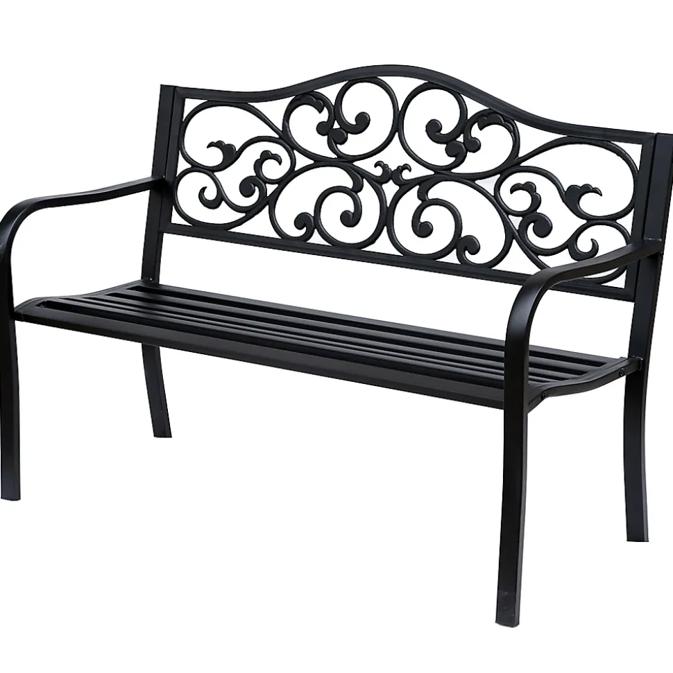 Banc 3 places de jardin terrasse style cosy chic 127L x 60l x 89H cm métal époxy anticorrosion noir