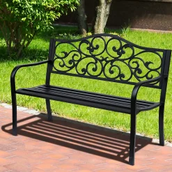 Banc 3 places de jardin terrasse style cosy chic 127L x 60l x 89H cm métal époxy anticorrosion noir