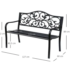 Banc 3 places de jardin terrasse style cosy chic 127L x 60l x 89H cm métal époxy anticorrosion noir