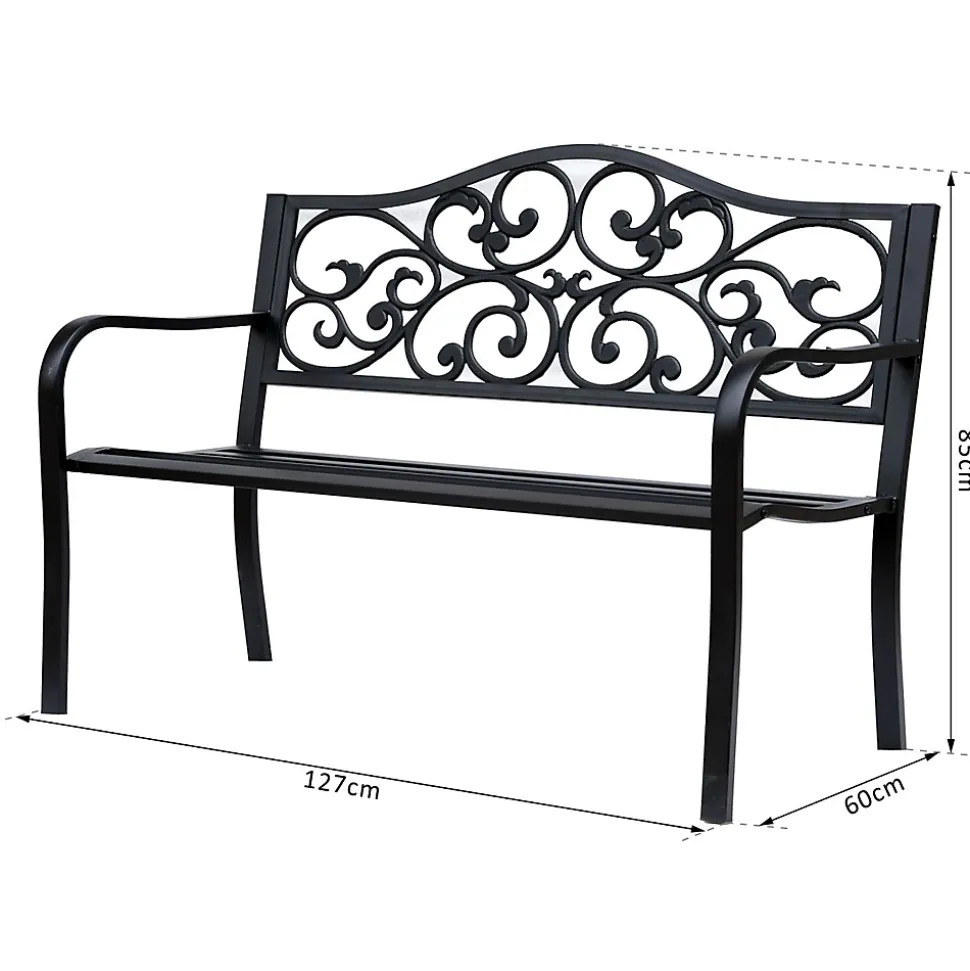 Banc 3 places de jardin terrasse style cosy chic 127L x 60l x 89H cm métal époxy anticorrosion noir