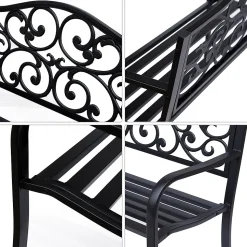 Banc 3 places de jardin terrasse style cosy chic 127L x 60l x 89H cm métal époxy anticorrosion noir