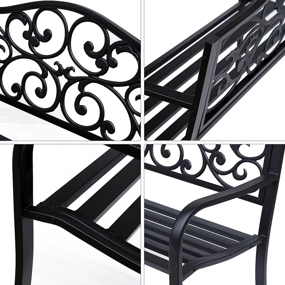 Banc 3 places de jardin terrasse style cosy chic 127L x 60l x 89H cm métal époxy anticorrosion noir