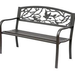 Banc 3 places de jardin terrasse style rural chic 127L x 60l x 85H cm métal époxy anticorrosion brun
