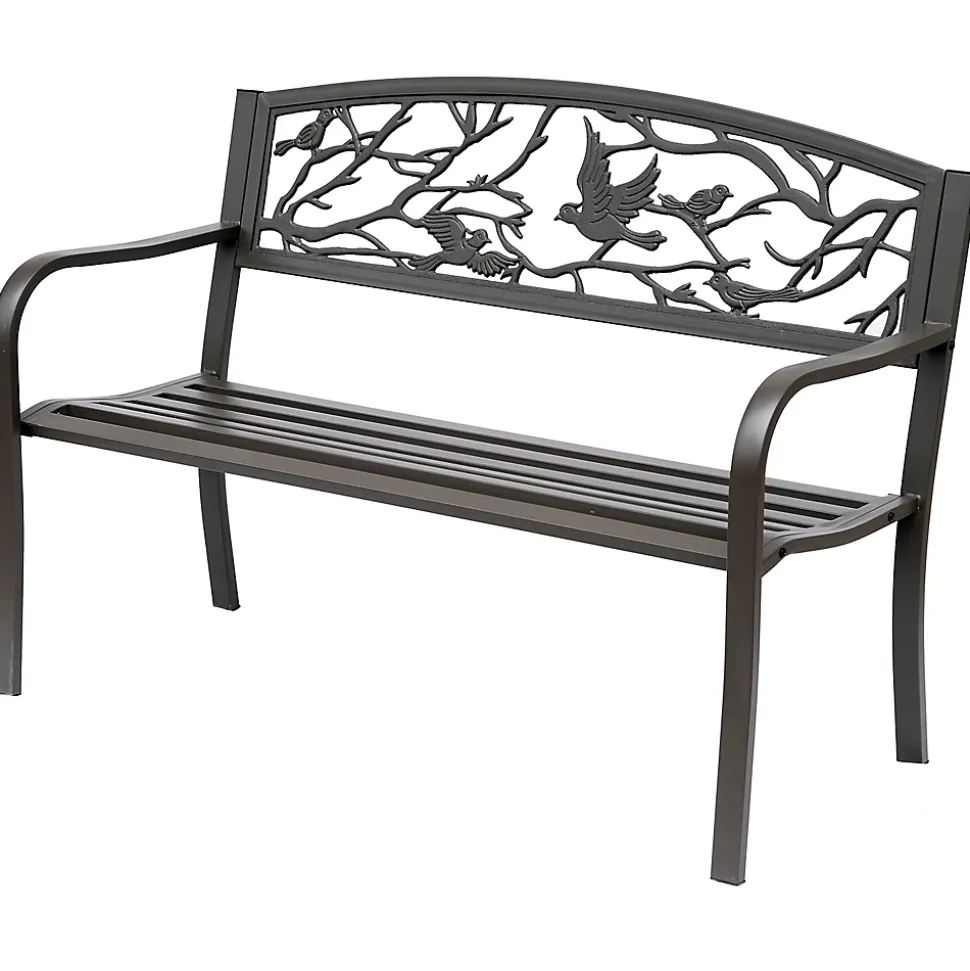 Banc 3 places de jardin terrasse style rural chic 127L x 60l x 85H cm métal époxy anticorrosion brun