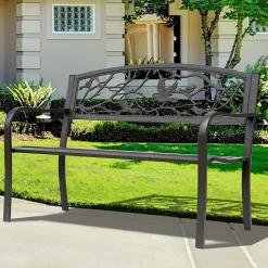 Banc 3 places de jardin terrasse style rural chic 127L x 60l x 85H cm métal époxy anticorrosion brun