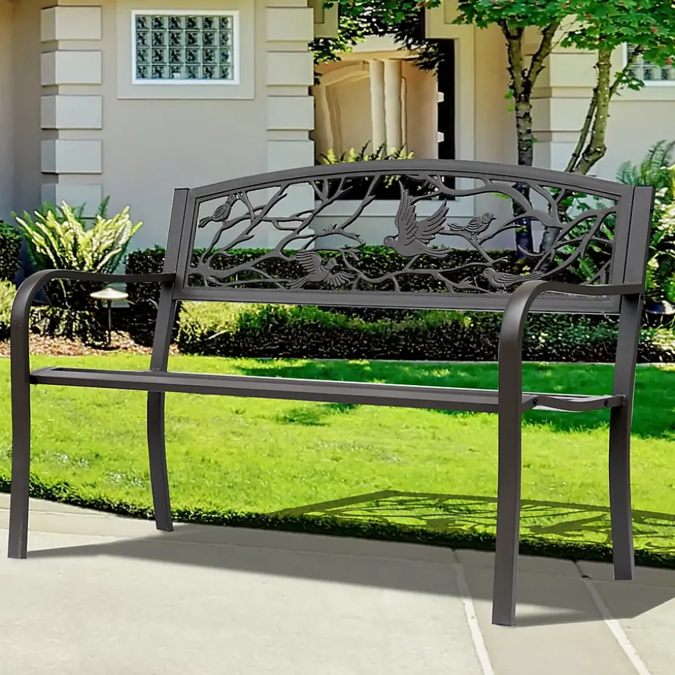 Banc 3 places de jardin terrasse style rural chic 127L x 60l x 85H cm métal époxy anticorrosion brun