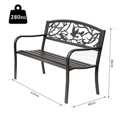 Banc 3 places de jardin terrasse style rural chic 127L x 60l x 85H cm métal époxy anticorrosion brun