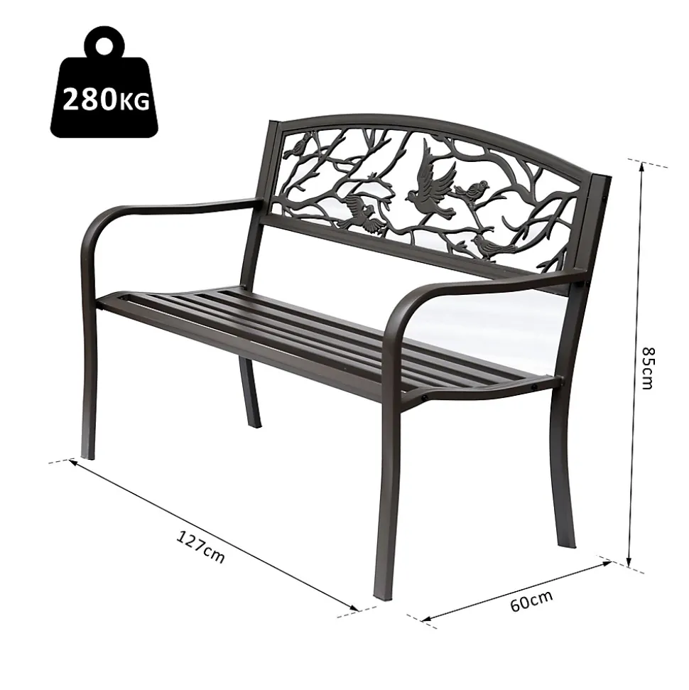 Banc 3 places de jardin terrasse style rural chic 127L x 60l x 85H cm métal époxy anticorrosion brun