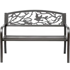 Banc 3 places de jardin terrasse style rural chic 127L x 60l x 85H cm métal époxy anticorrosion brun