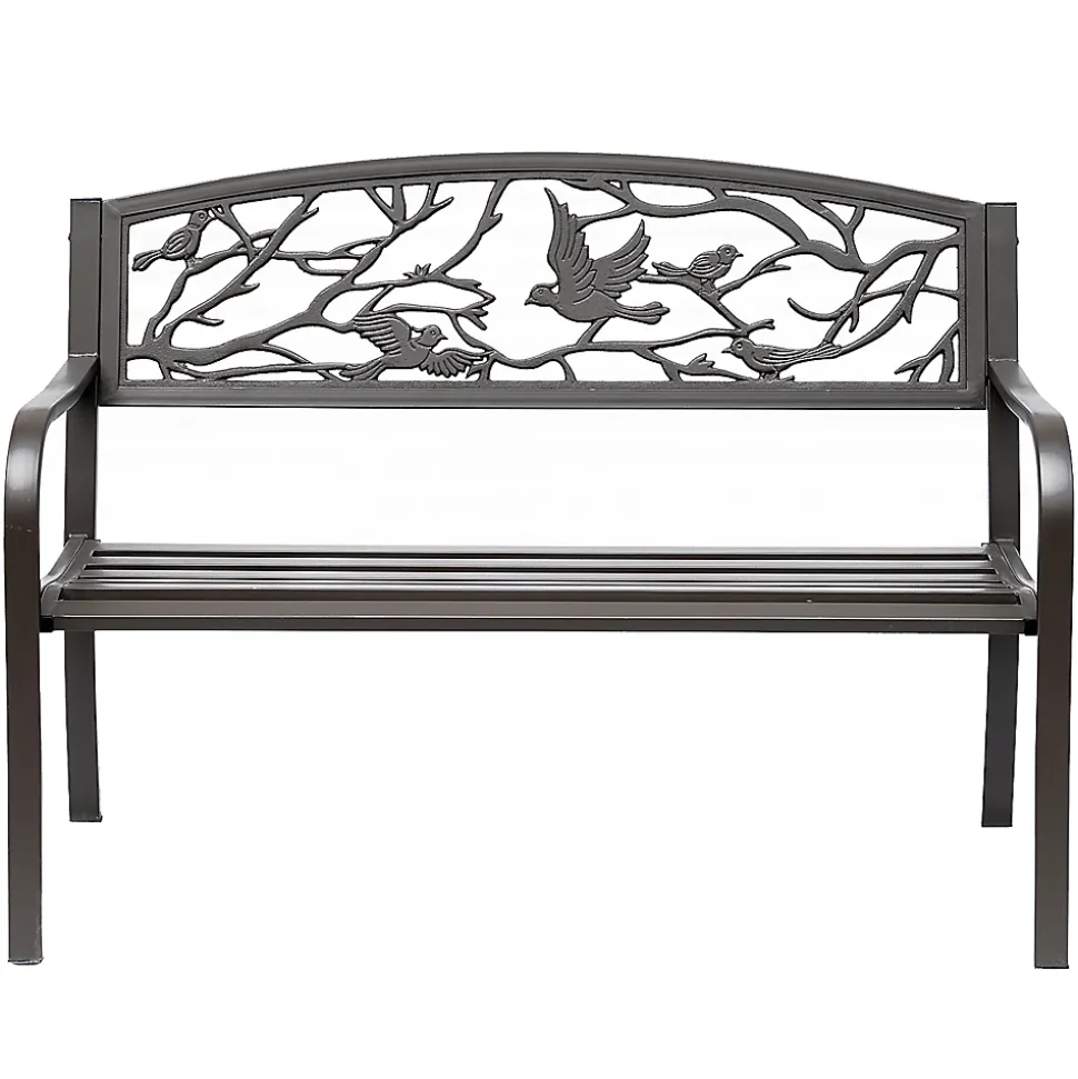 Banc 3 places de jardin terrasse style rural chic 127L x 60l x 85H cm métal époxy anticorrosion brun