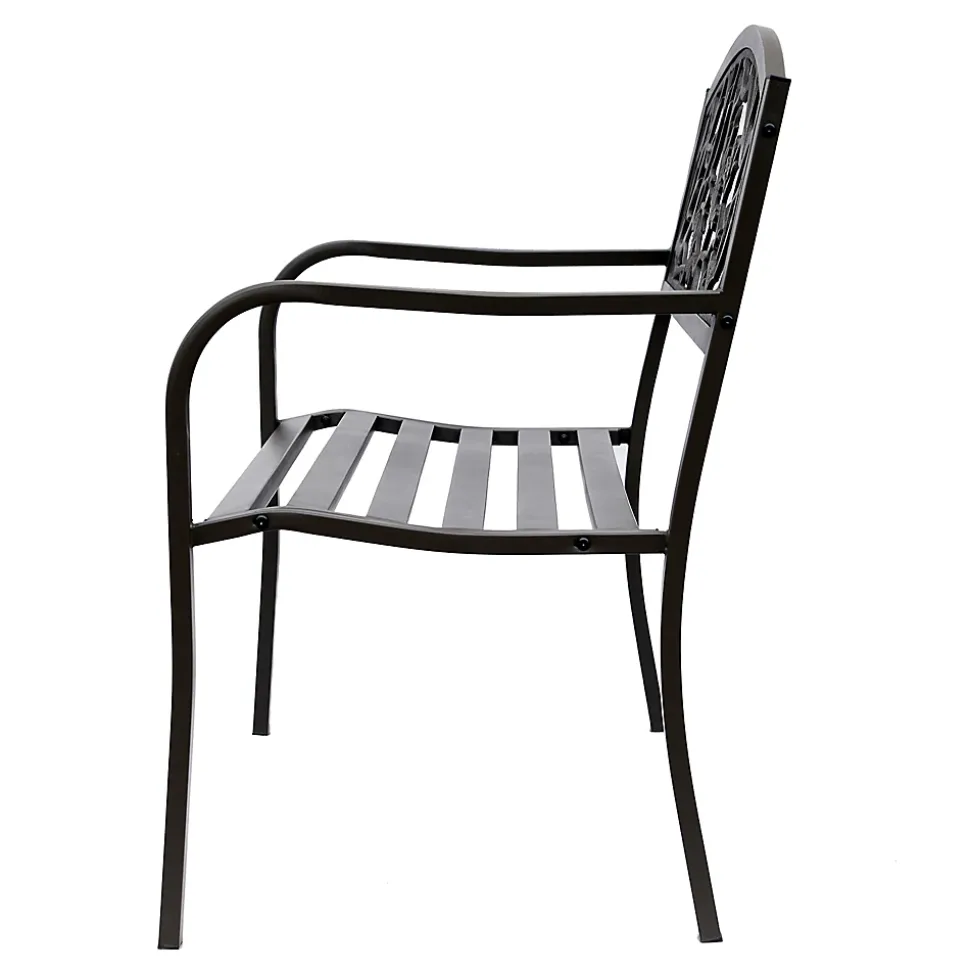 Banc 3 places de jardin terrasse style rural chic 127L x 60l x 85H cm métal époxy anticorrosion brun