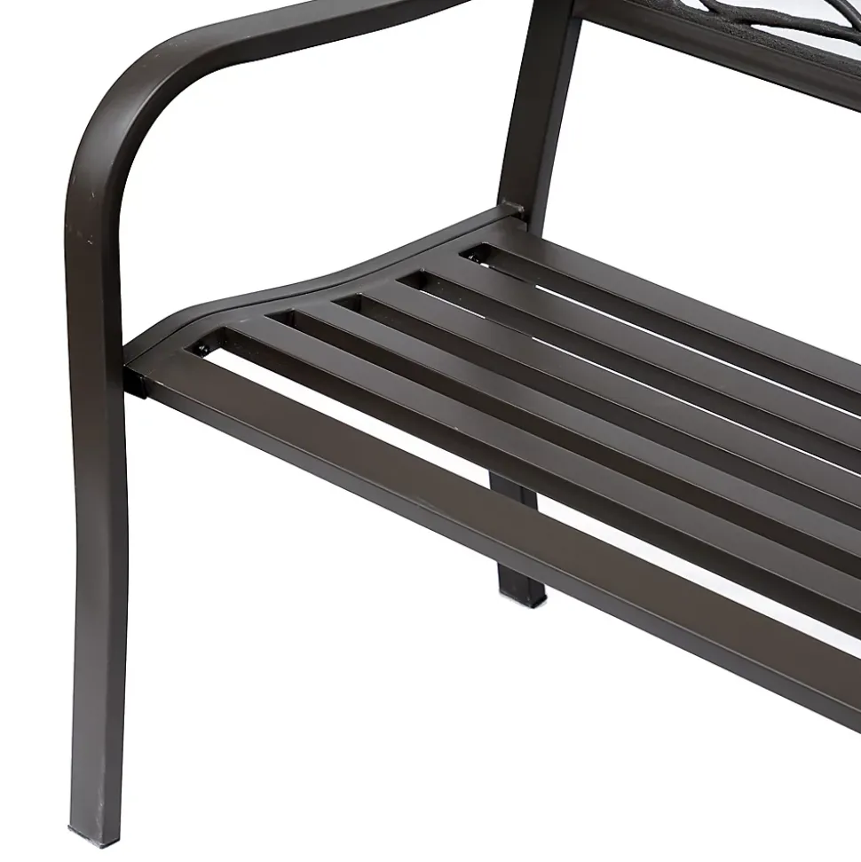 Banc 3 places de jardin terrasse style rural chic 127L x 60l x 85H cm métal époxy anticorrosion brun