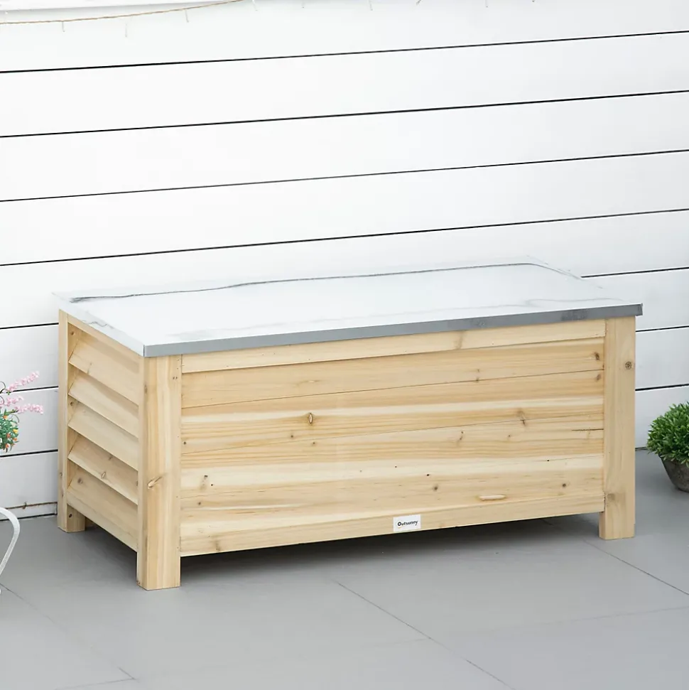 Banc coffre de jardin 2 en 1 - dim. 110L x 50l x 50H cm - charge max. 120 Kg - bois sapin pré-huilé acier galvanisé