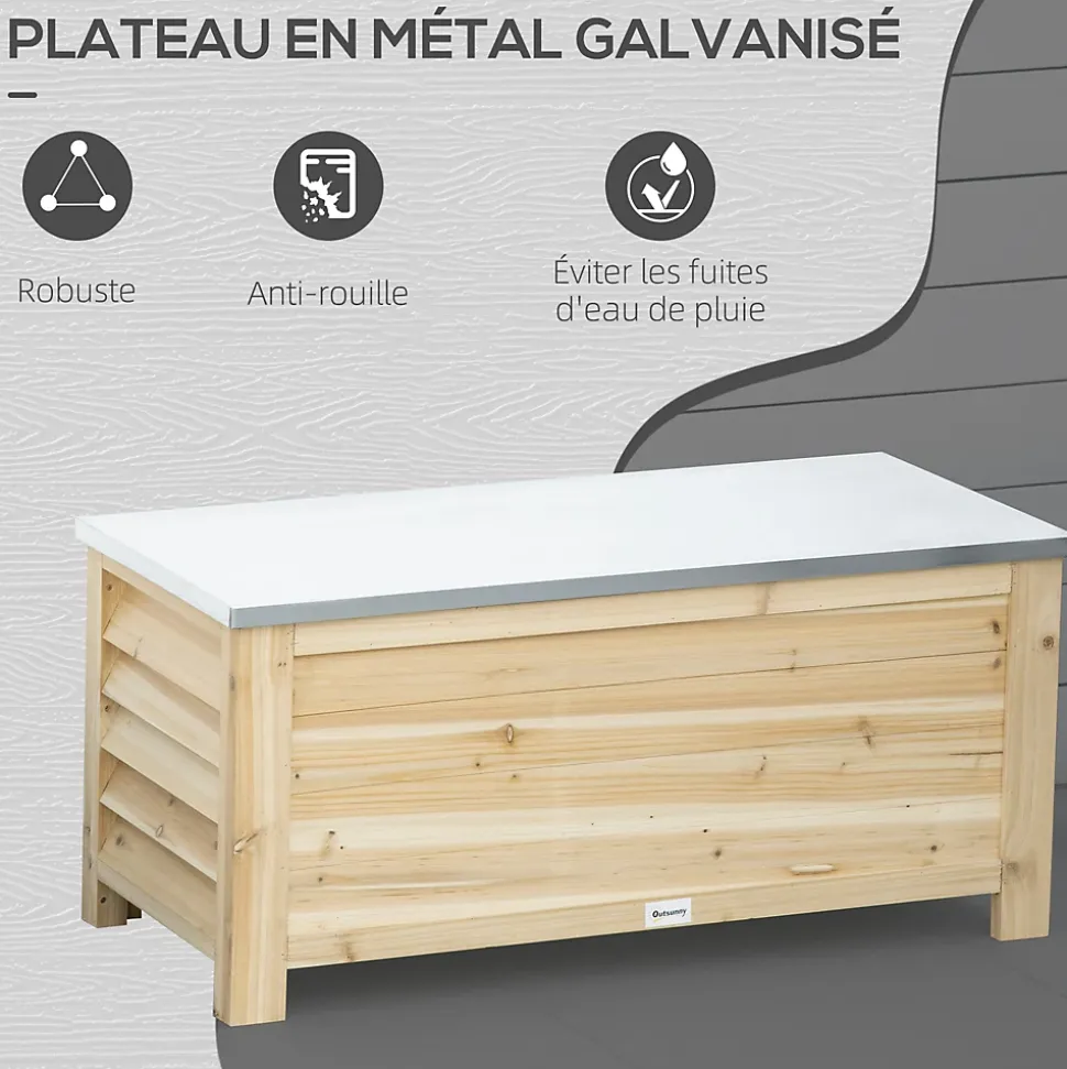 Banc coffre de jardin 2 en 1 - dim. 110L x 50l x 50H cm - charge max. 120 Kg - bois sapin pré-huilé acier galvanisé