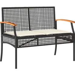Banc de jardin avec coussin noir résine tressée et acacia vidaXL