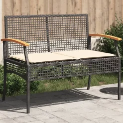 Banc de jardin avec coussin noir résine tressée et acacia vidaXL