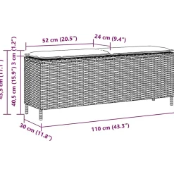 Banc de jardin avec coussin noir 110x30x40,5 cm résine tressée vidaXL