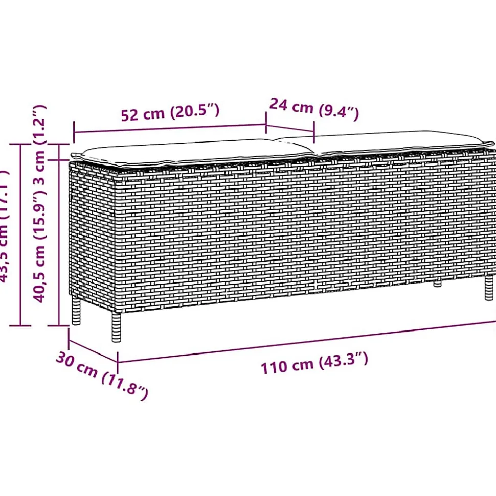 Banc de jardin avec coussin noir 110x30x40,5 cm résine tressée vidaXL