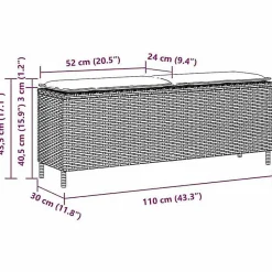 Banc de jardin avec coussin noir 110x30x40,5 cm résine tressée vidaXL